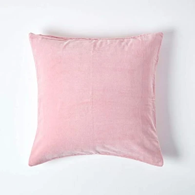 Image de HOMESCAPES Housse de Coussin en Velours carrée 100% Coton uni Rose, 40 x cm