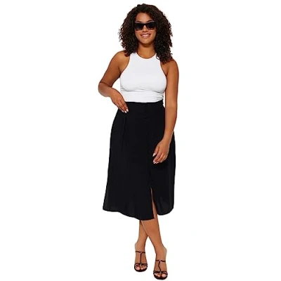 Image de TRENDYOL Damen Gerade Midi Eine Linie Rock in Übergröße Jupe, Noir, 50 Grande Taille Femmes