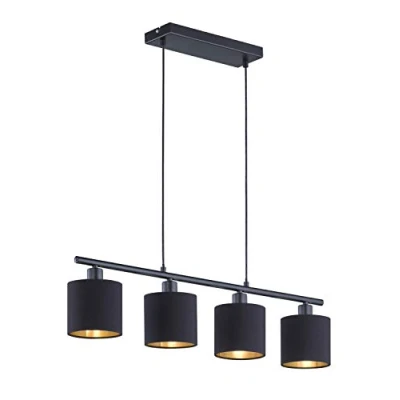 Image de Reality TOMMY R30334079 Suspension, Métal Noir Mat, Abat jour en Tissu,