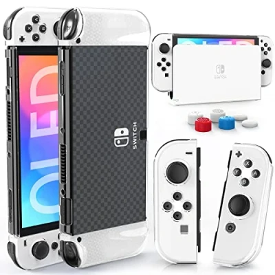 Image de HEYSTOP Coque pour Nintendo Switch OLED Dockable, Protection avec Housses de en Silicone Joy Con et 6 Poignées Couvre Pouce Absorption des Chocs Antirayures