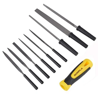 Image de Gunpla 10 Pièces Jeu de Limes Aiguille Plates Poignée en Caoutchouc Antidérapante Assortiment Aiguilles Kit d’Aiguille Plat Râpe avec Carré Plate Triangulaire Mise Forme Bois Métal Outils