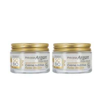Image de LÉA NATURE SO Bio étic Crème nutritive Perles d’Argan Précieux Argan Peaux matures Peau nourrie Fermeté &amp; densité Huile Collagène végétal Made in France Lot de 2x50ml
