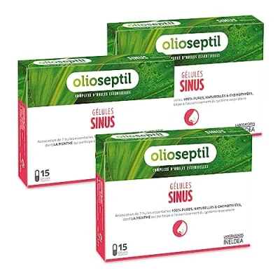 Image de OLIOSEPTIL Sinus Complexe de 7 Huiles Essentielles Pures et Chémotypées en Gélules Végétales L Vcaps Dès 15 Ans Participe au Fonctionnement Optimal du Système Respiratoire Lot 3
