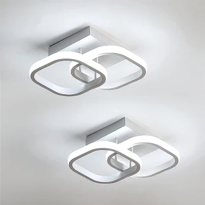 Image de Comely Lot de 2 Plafonniers LED Modernes, 24W 2700LM Petit Plafonnier Carré Blanc Froid 6500K Luminaires Intérieur pour Chambre Salon Allée Couloir Balcon Escalier Entrée