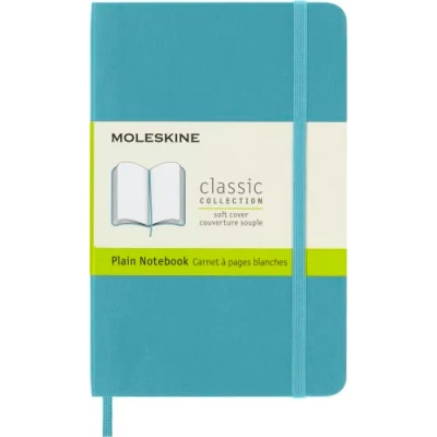 Image de Moleskine Classic Plain Paper Notebook Soft Cover and Elastic Closure Journal Color Reef Blue Pocket 9 x 14 A6 192 Pages