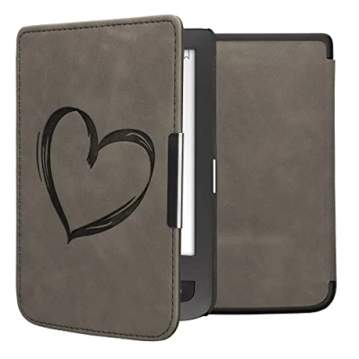 Image de kwmobileÉtui Compatible avec Pocketbook Touch Lux 3/Basic Lux/Basic 2 Coque Étui à Rabat magnétique tabletteeReader Similicuir Gris