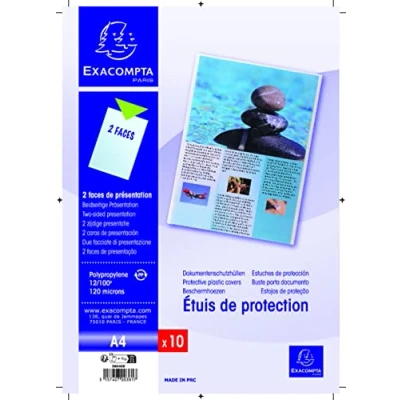 Image de Exacompta Réf. 38040E Sachet de 10 Etuis protection simples 2 faces Pour protéger des documents au format A4 un usage intensif En PP épaisseur 12/100ème Coloris cristal