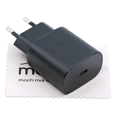 Image de Chargeur d&#039;origine Samsung 25 W pour Galaxy S21, S21 Plus, Ultra, S20, S20 5G, FE, Plus 5G (sans câble de données) avec chiffon nettoyage écran