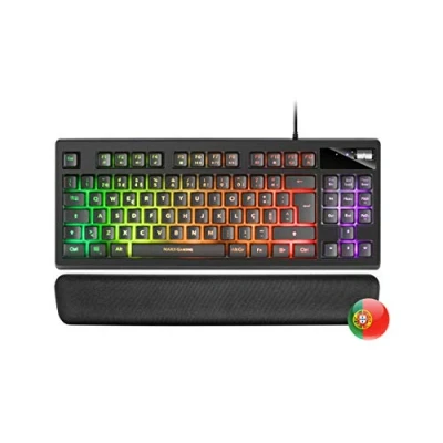 Image de Mars Gaming MKAXPT Clavier compact TKL H Mech, Éclairage RGB 9 effets, Repose poignets en Gel, Noir, Portuguese Language