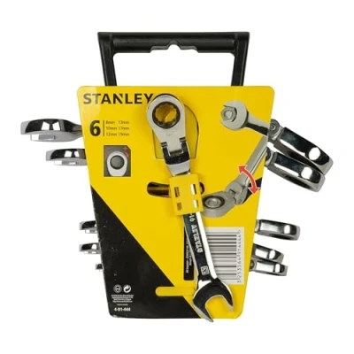 Image de Stanley 4 91 444 Clé mixte à cliquet tête indexable forgées en acier chromé anti corrosion polygonale 12 pans inclinés angle de reprise 5 normées Jeu 6 pièces