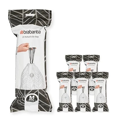 Image de Brabantia Sacs Poubelle PerfectFit Multipack (Code M / 60L), Ultra Résistant, Poignées Coulissantes, 6 rouleaux (120 Sacs)