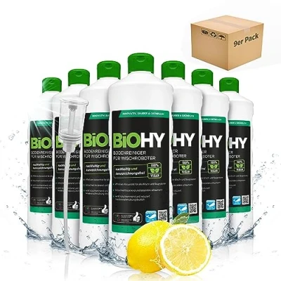 Image de BiOHY Nettoyant de sol pour robot aspirateur laveur (9 x 1l Bouteille) + Distributeur concentré tous les robots d&#039;essuyage et d&#039;aspiration à fonction humide (Wischroboter Frisch)