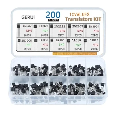 Image de Kit de transistors 10 values 200 PNP NPN BC377 BC327 2N2222 2N2907 2N3904 2N3906 S8050 S8550 A1015 C18150 TO 92