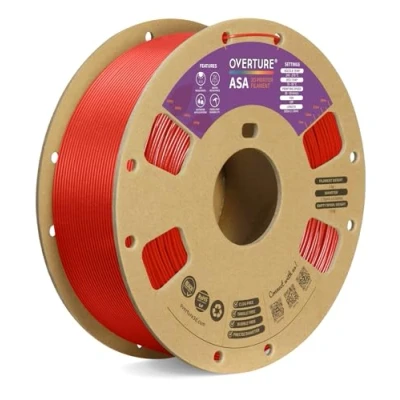 Image de OVERTURE ASA Filament de 1,75 mm, Premium imprimante 3D Filament, Bobine 1 kg (2,2 lbs), Précision dimensionnelle +/ 0,02 mm (Diamond Red)