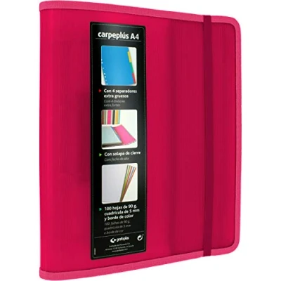 Image de Grafoplás 88200054 Carpesano 4 anneaux, A4, Fuchsia, Polypropylène, avec rabat latéral, recharge de 100 feuilles, séparateurs et enveloppe transparente, multiline.