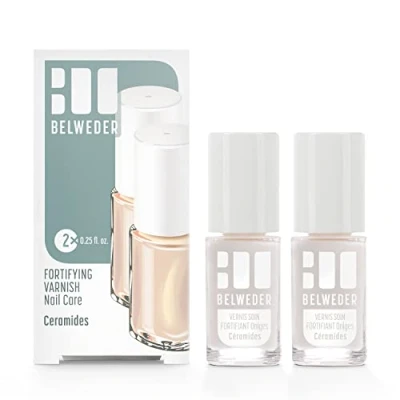 Image de BELWEDER Vernis Soin Fortifiant &amp; Durcisseur aux Céramides 2 x 7,5 ml Pour Ongles Fragilisés, Dédoublés et Cassants Semi Transparent Fortifie, Scelle Protège Enrichi en Végétales