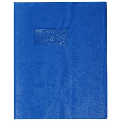 Image de Calligraphe 72002AMZC Un Protège Cahier Grain Cuir Bleu victoria 17x22 cm 22/100ème avec Porte Étiquette PVC Opaque