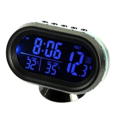 Image de horloge numérique de voiture, thermomètre pour voltmètre DC 12 24 V, 4 en 1 intérieur et extérieur, écran numérique,LCD avec(bleu)