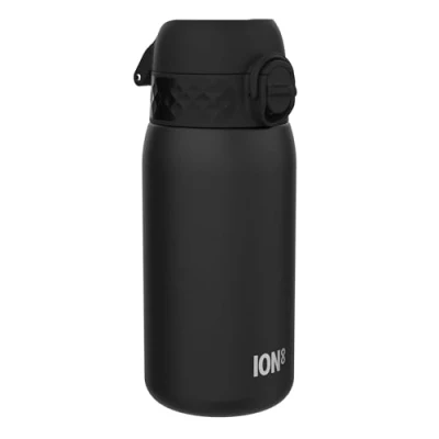 Image de Ion8 Gourde Enfant, Inox 400ml, Anti Fuite, Facile à Ouvrir, Verrouillage Sécurisé, Lavable au Lave Vaisselle, Poignée de Transport, Nettoyer, Durable, Acier Inoxydable, Noir