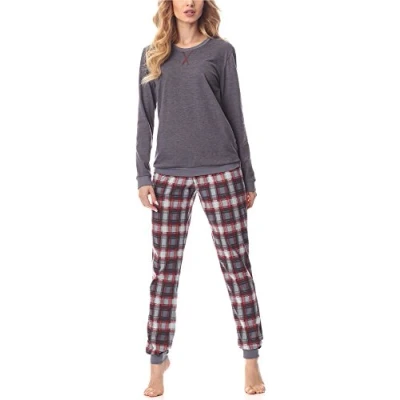 Image de Merry Style Pyjama Ensemble Haut et Bas Vêtement d&#039;Intérieur Femme MS10 168(Gris Bordeaux, 4XL)