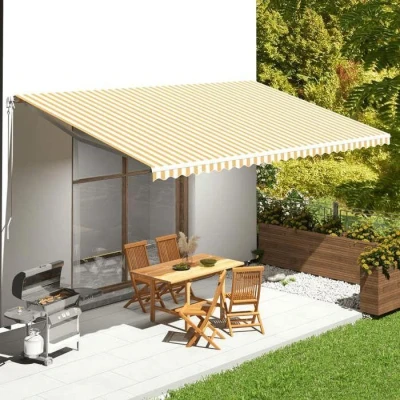 Image de vidaXL Tissu de Remplacement pour Auvent Toile d&#039;Auvent Rechange Store Banne Jardin Patio Terrasse Extérieur Jaune et Blanc 6x3,5 m