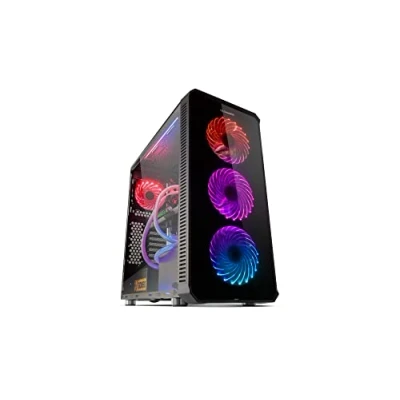 Image de NOX XTREME PRODUCTS HUMMER TGX Boîtier RGB Rainbow ATX Micro ITX, 4 ventilateurs LED de 140 mm inclus, façade en verre trempé, espace pour jusqu&#039;à 9 ventilateurs, USB 3.0, couleur noire