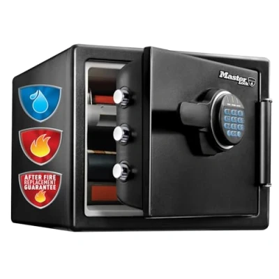 Image de Master Lock Coffre Fort Anti Feu et Etanche à code, triple protection vol, incendie inondation, combinaison électronique, 22,8L, 34.8 x 41.5 49.1 cm