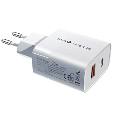 Image de PAWHITS Chargeur USB C 30W PD 3.0 2 Ports Adaptateur Secteur Rapide Compatible avec iPhone 13/13 Pro/13 Mini/ 12/12 Pro/ 12 Pro Max/ 11 Max/XR/X/XS/8 Plus/iPad/Airpods