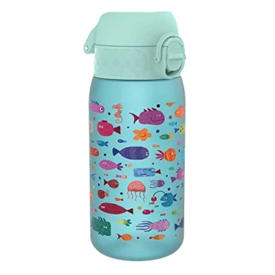 Image de Ion8 Gourde Enfant, 350ml, Anti Fuite, Facile à Ouvrir, Verrouillage Sécurisé, Lavable en Lave Vaisselle, Sans BPA, Poignée de Transport, Nettoyer, Carbone Neutre, Motif Poisson