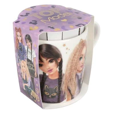 Image de Depesche 13065 Rebel Kitty blanc, avec une grande impression TOPModel et des oreilles de chat, tasse en porcelaine anse, contenance env. 300 ml
