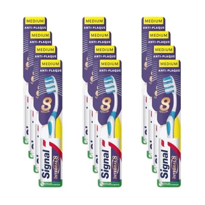 Image de SIGNAL Brosse à dents Integral 8 Soin Complet Action anti plaque 100% prouvée Accès facile aux du fond Medium (lot de 12 brosses dents)