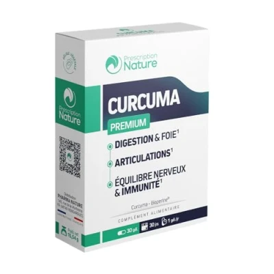 Image de Prescription Nature Curcuma Complément Alimentaire à Base de Plantes et Poivre Noir Fabrication Française 30 Gélules