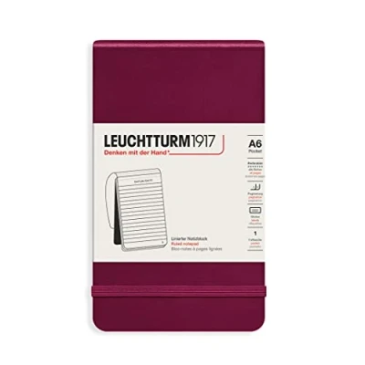 Image de LEUCHTTURM1917 364408 Bloc notes Pocket (A6), couverture rigide, 184 pages numérotes, port red, ligné