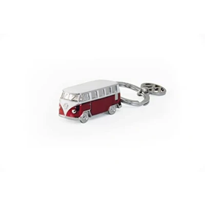Image de BRISA VW Collection Porte clés en métal émaillé 3D Volkswagen Accessoire de Trousseau avec Anneau Combi T1 (Bus Classique/Rouge)