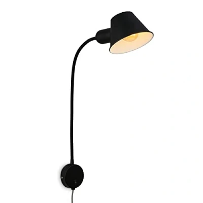 Image de Briloner lampe de lit flexible, réglable, interrupteur à bascule, 1x E27 douille max. 10 Watt, câble inclus, noir, 55 cm