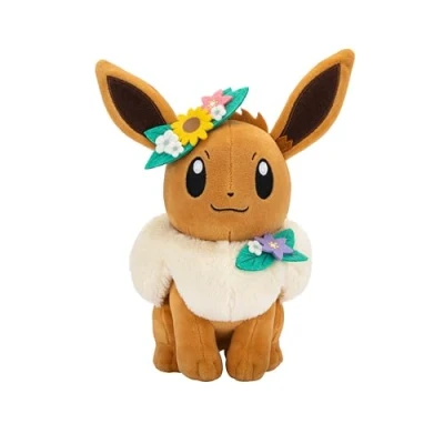 Image de Pokémon Peluche Évoli avec Une Fleur Eevee de 20 cm Un Accessoire Unique