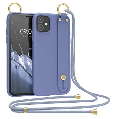 Image de kwmobile Coque Compatible avec Apple iPhone 11 Housse TPU Cordon Collier et Sangle Support de Doigts Gris Lavande