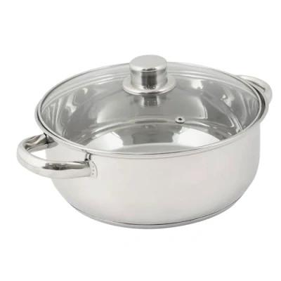 Image de Crealys 502385 Faitout en Inox 4L + Couvercle Verre Diamètre: 24 cm