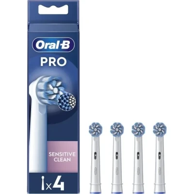 Image de Oral B Pro Brossettes De Rechange Originales Sensitive Clean, Lot 4, Compatibles Avec Les Brosses A Dents Electriques Sauf Pulsonic Et iO, Blanches