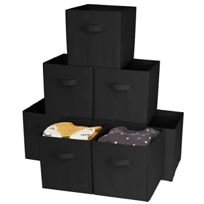 Image de MATANA 8 Boîte en Tissu, Organisation de Rangement Cube Pliables, Grand 27,5cm x 28cm pour Vêtements, Jouets, Linge Solide &amp; Résistant (Noir)