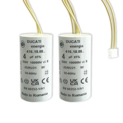 Image de Condensateur 4 µF Spécial volet roulant BUBENDORFF à 2 fils et connecteur Pour Réparation de moteur Longue Durée Vie Fond Plat 450V (2)