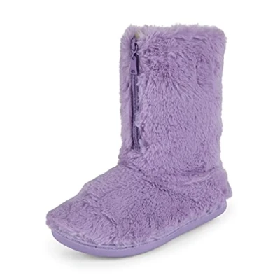 Image de Polar Mousse à mémoire de forme zippée en fausse fourrure recouverte semelle caoutchouc intérieur extérieur confortable chaussons luxe femme Violet 39