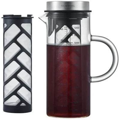Image de SILBERTHAL Cafetière Manuelle Avec Infuseur 1,2 litres pour Café Froid ou Cold Brew Coffee le nouveau filtre plus robuste 2.0 Eau Infusée, Cafe Infusé A et Thé Glacés