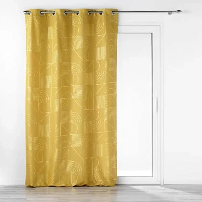 Image de douceur d&#039;intérieur, Rideau à Oeillets (140 x 260 Cm) Lineor Jaune/Or, Polyester Imprimé Métallisé
