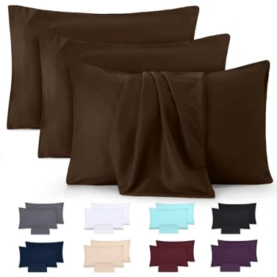 Image de Utopia Bedding Taies d&#039;oreiller 50 x 75 cm Lot de 4 en Microfibre Polyester brossé avec Fermeture par enveloppe Brun