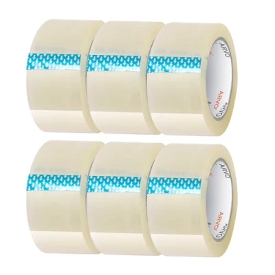 Image de ARVO Lot de 6 rouleaux ruban adhésif d&#039;emballage à faible bruit (48 mm x 60 m) transparent robuste pour boîtes d&#039;emballage, sécurisé déménagement