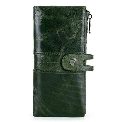Image de Contacts Femmes Véritable Carte en Cuir Porte Monnaie Double Zipper Clutch Portefeuille (Vert)