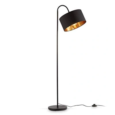 Image de B.K.Licht lampadaire rétro pivotant I abat jour en tissu noir et doré pour une ampoule E27 30 cm câble de 140 avec interrupteur à pied livré sans