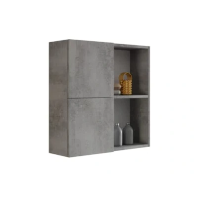 Image de Mama Store Atena Armoire Murale Double 2 Portes avec Compartiments à Jour, Gris Ciment, L.71 x P.22 H71 CM