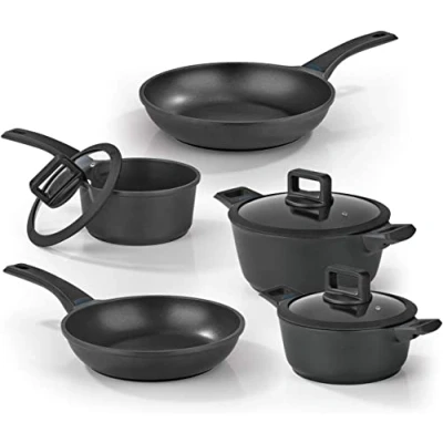 Image de N8WERK Ensemble de casseroles et poêles en Fonte d&#039;aluminium 8 pièces Affichage la température avec Changement Couleur, Convient à Tous Les Types cuisinières, revêtement 3 Couches